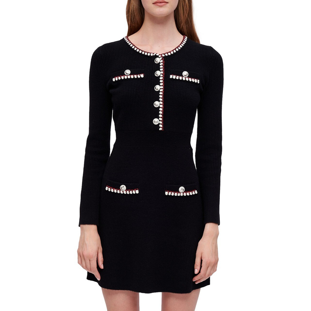 Maje Women Robellow Knit Mini Dress Black Size 38/6 US